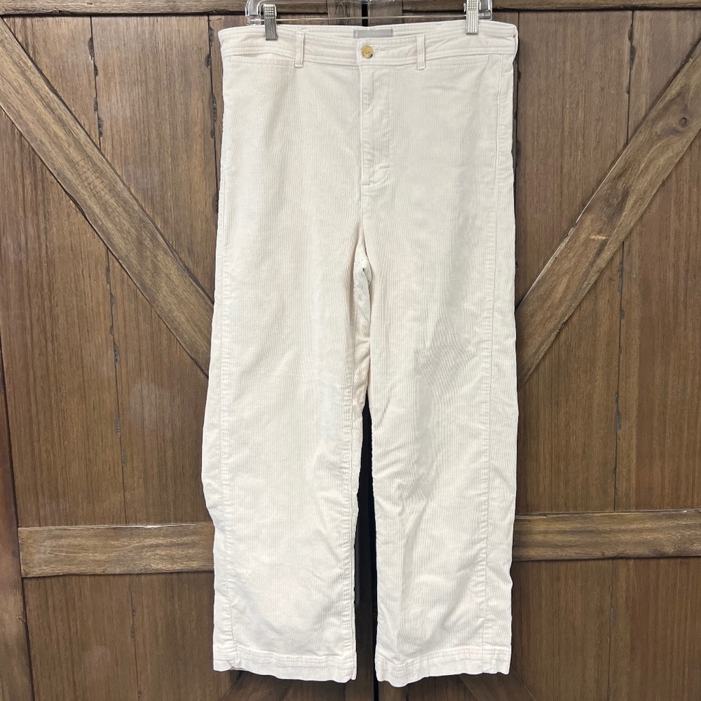 Everlane Corduroy Wide Leg High Rise Business Casual Neutral Pant Cream Size 14 - Picture 2 of 6
